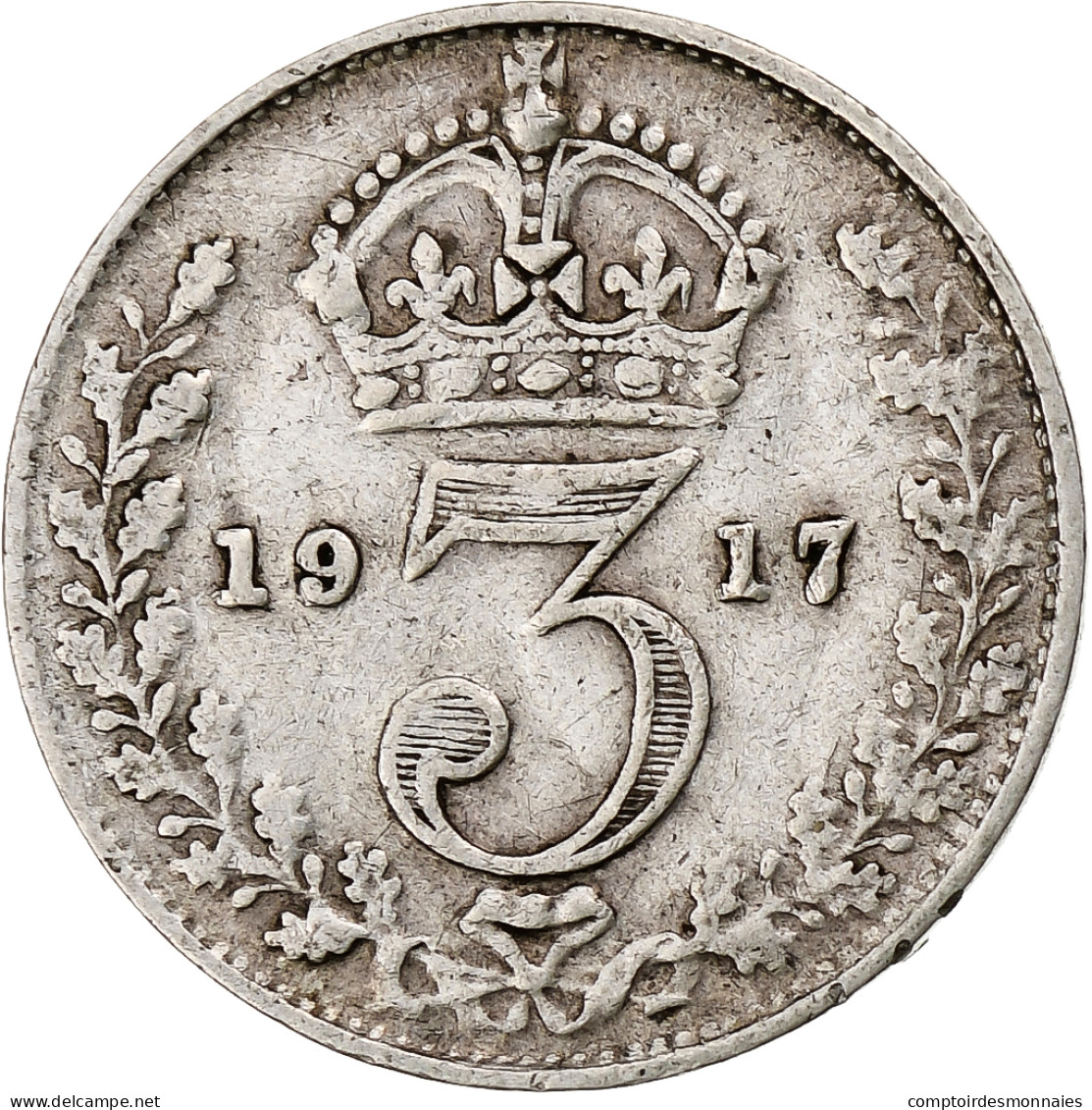 Grande-Bretagne, George V, 3 Pence, 1917, TB+, Argent, KM:813 - F. 3 Pence
