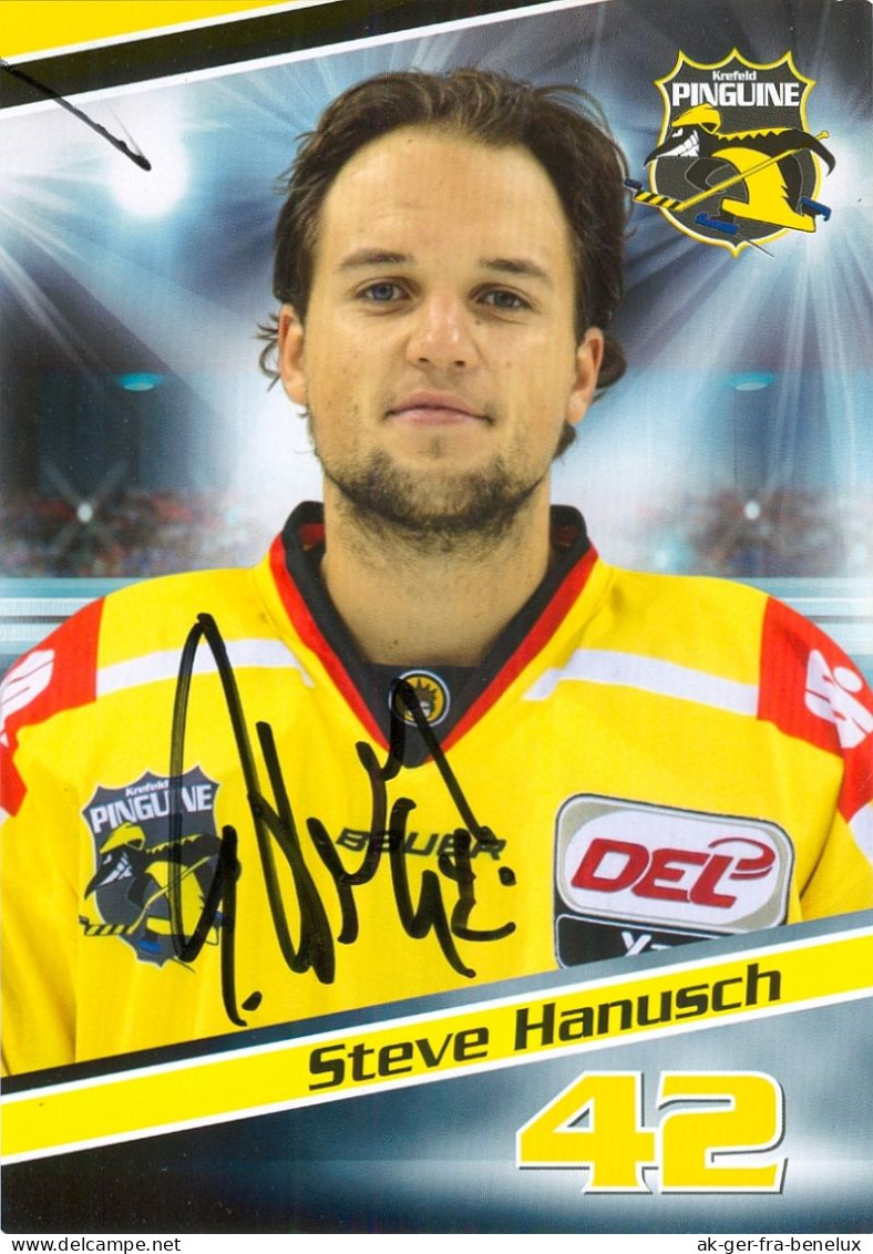 Autogramm Eishockey AK Steve Hanusch Krefeld Pinguine 15-16 KEV Cottbus Eisbären Berlin Kassel Huskies Dresdner Eislöwen - Sports D'hiver