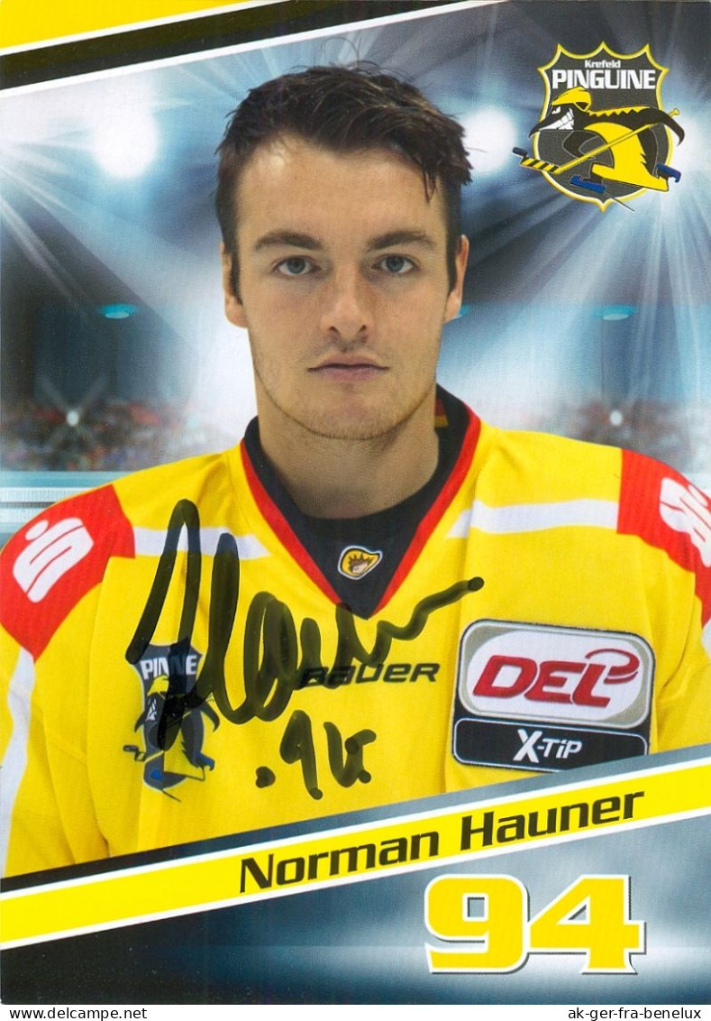 Autogramm Eishockey AK Norman Hauner Krefeld Pinguine 15-16 KEV Hückeswagen Kölner Haie Ravensburg Towerstars Duisburg - Wintersport