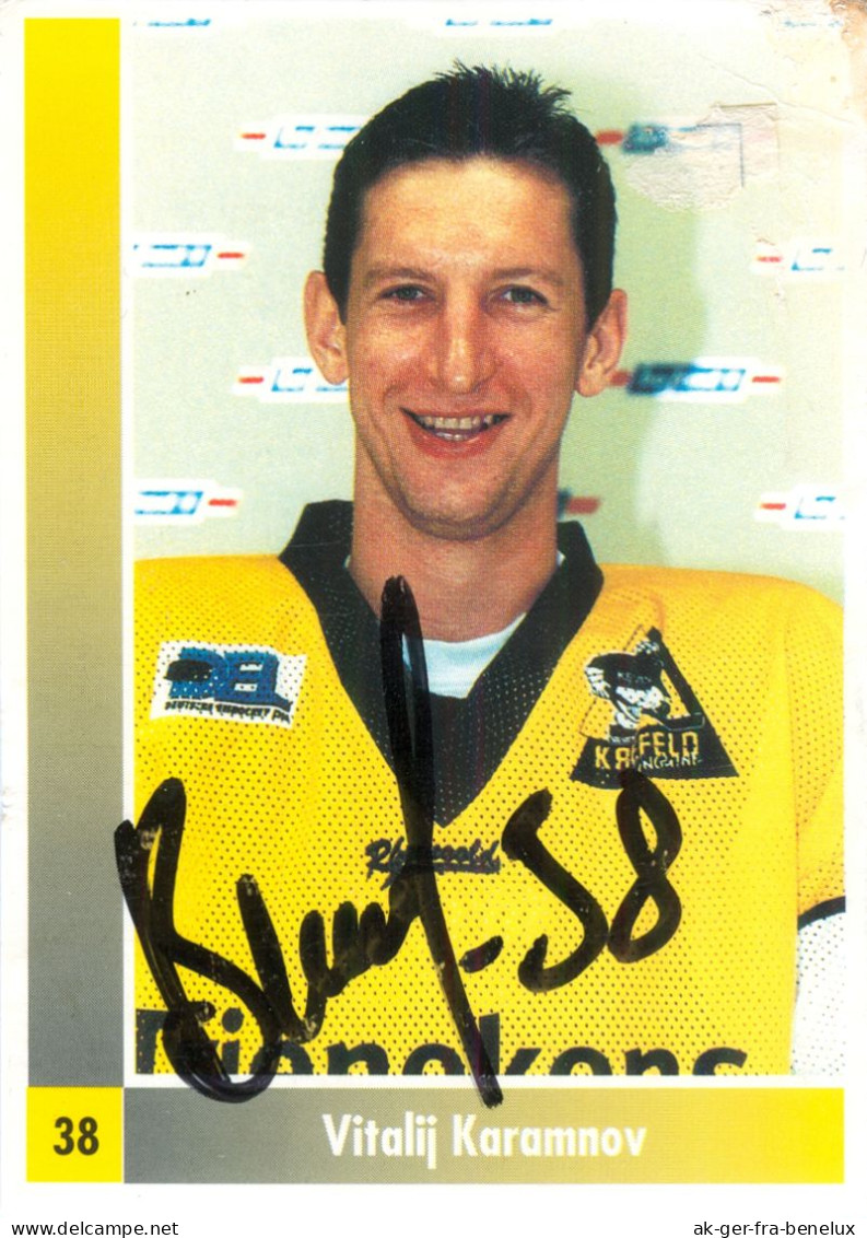 Autogramm Eishockey AK Witali Karamnow Krefeld Pinguine 98-99 Vitali Vitalij Karamnov Jyväskylä HC Lev Praha Ufa NHL - Sports D'hiver