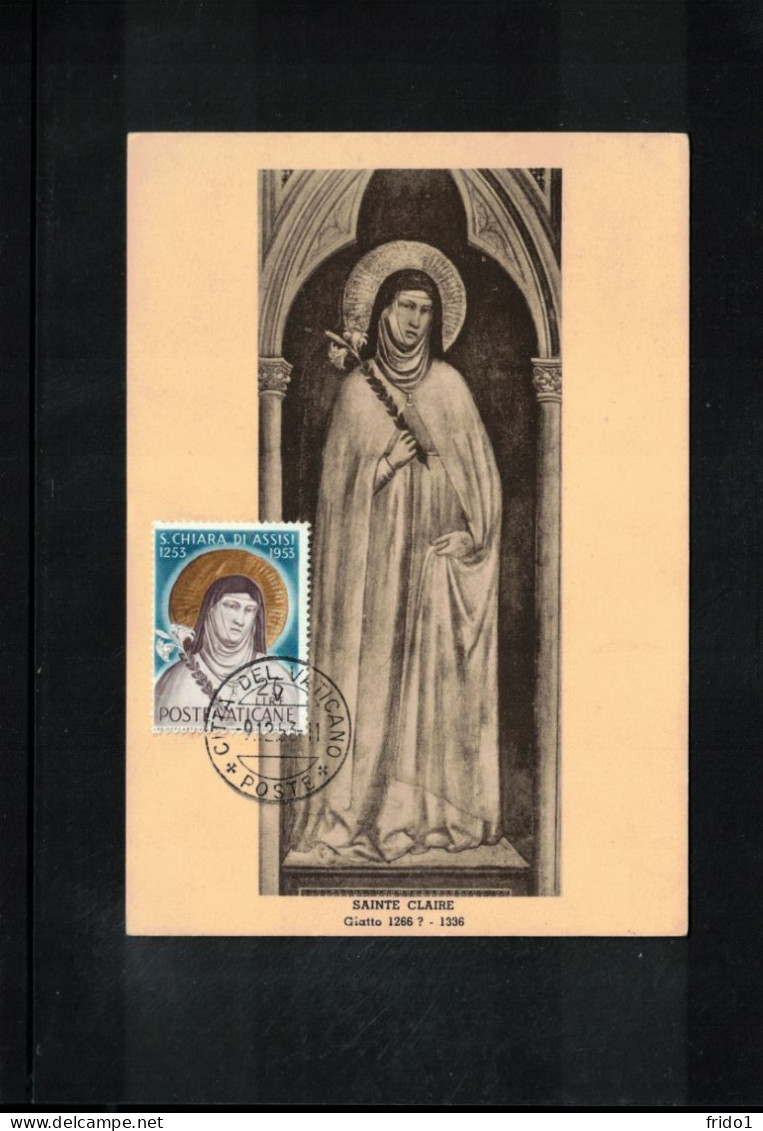 Vatican 1953 Santa Klara Of Assisi - Painting From Giotto Di Bondone Carte Maximum - Cartoline Maximum