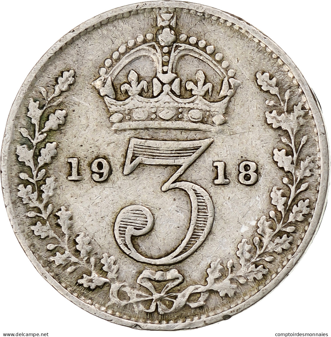 Grande-Bretagne, George V, 3 Pence, 1918, TB+, Argent, KM:813 - F. 3 Pence