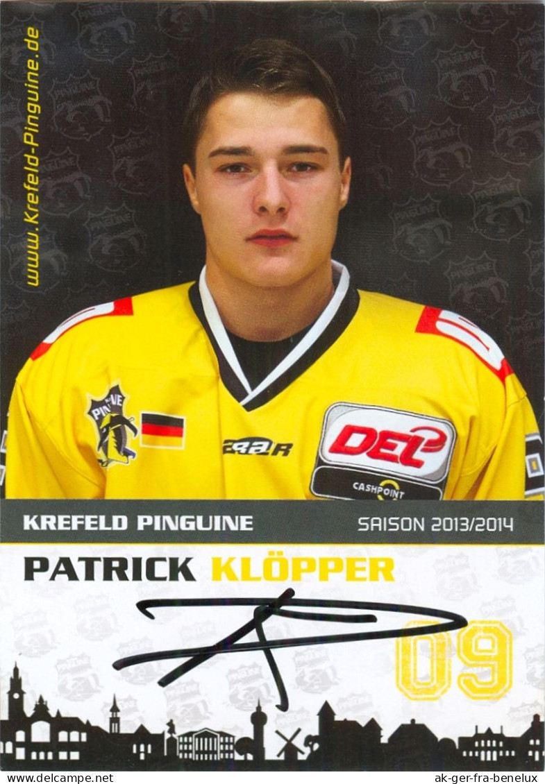 Aitogramm Eishockey AK Patrick Klöpper Krefeld Pinguine 13-14 KEV EC Kassel Huskies Hannover Scorpions ETC Crimmitschau - Sports D'hiver