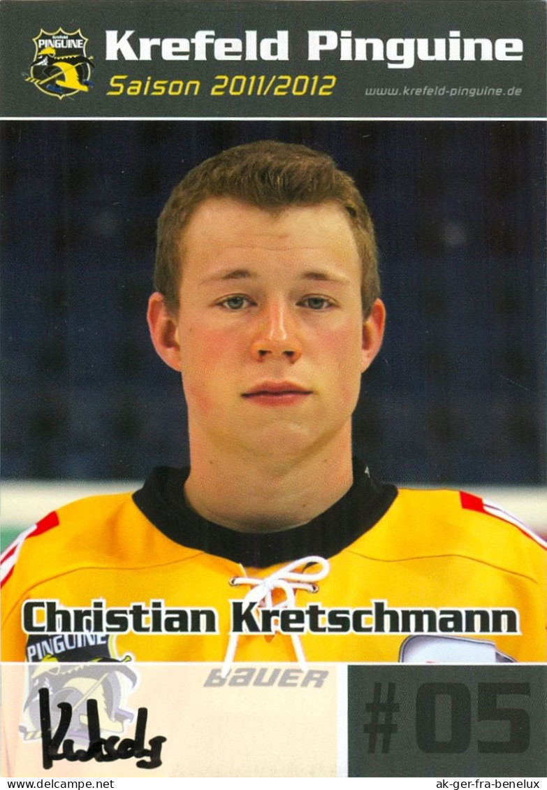 Aitogramm Eishockey AK Christian Kretschmann Krefeld Pinguine 11-12 Augsburger EV Panther Düsseldorf Dresdner Eislöwen - Sport Invernali