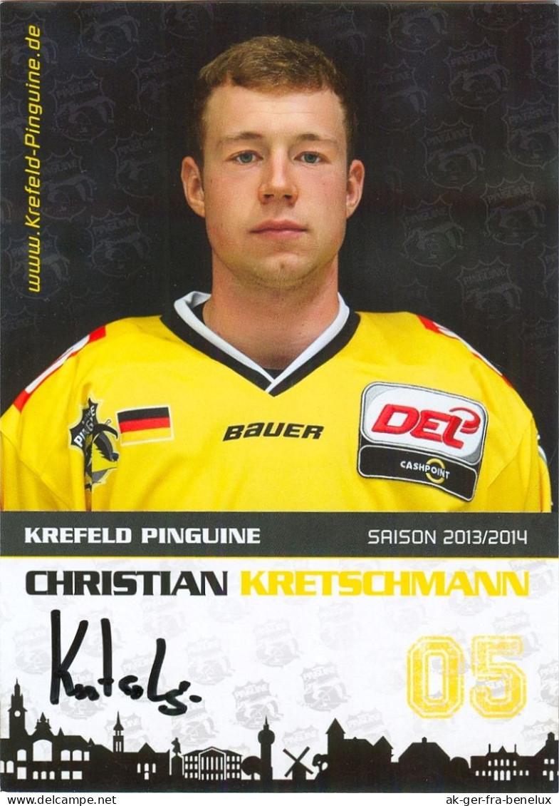 Aitogramm Eishockey AK Christian Kretschmann Krefeld Pinguine 13-14 Augsburger EV Panther Düsseldorf Dresdner Eislöwen - Sport Invernali