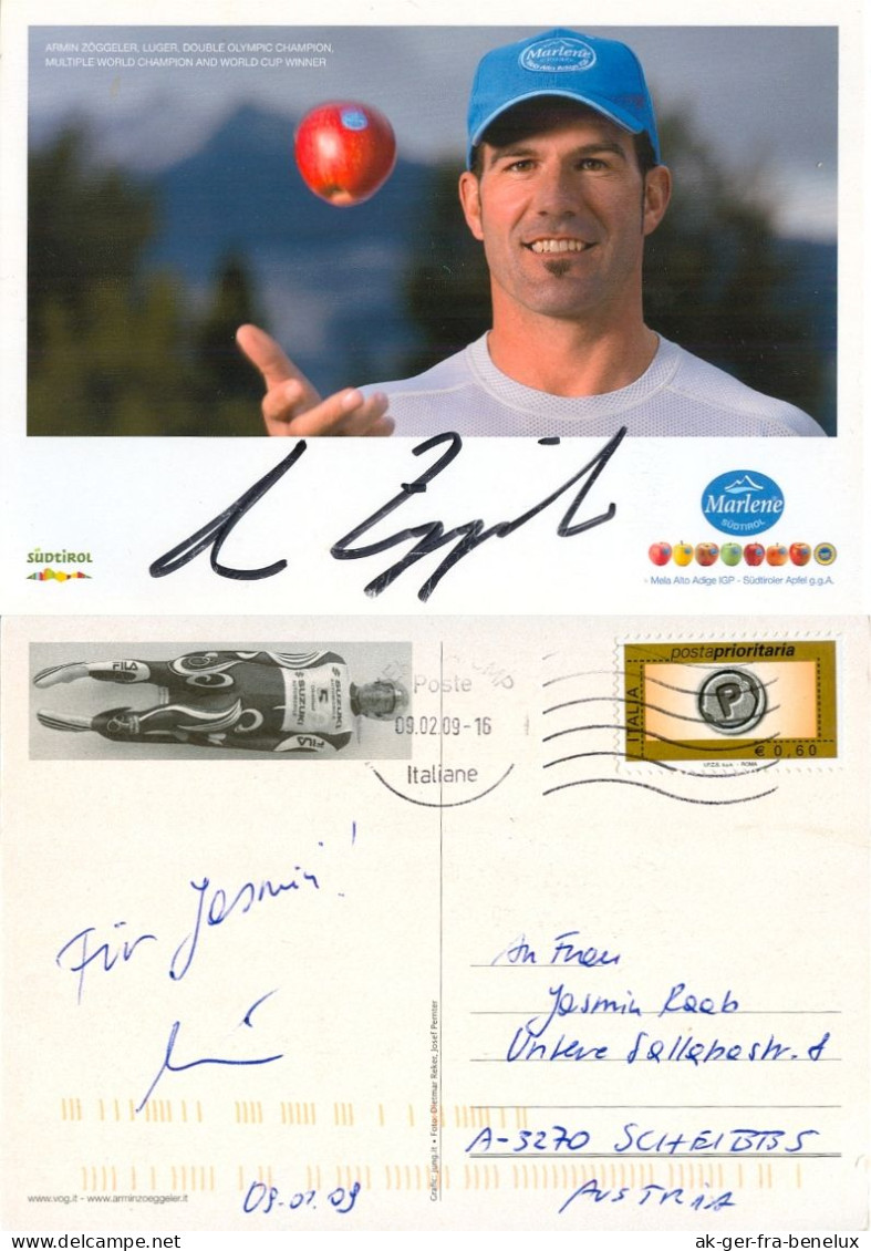 1) AK Rodeln Rennrodler Armin Zöggeler Meran Völlan Foiana Burggrafenamt Lana Südtirol Olympiasieger Olympia Scheibbs - Autographes