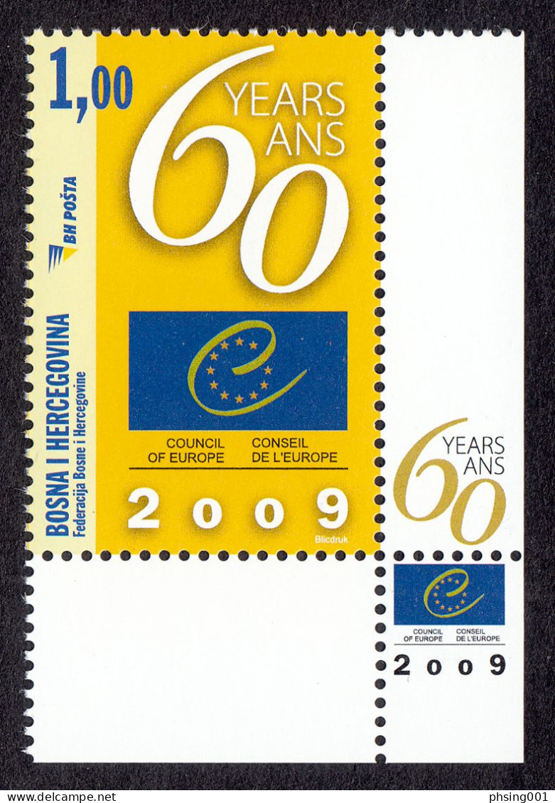 Bosnia And Herzegovina 2009  60 Years Anniversary Council Of Europe Europarat Stamp With Nice Corner Margins MNH - Europese Instellingen