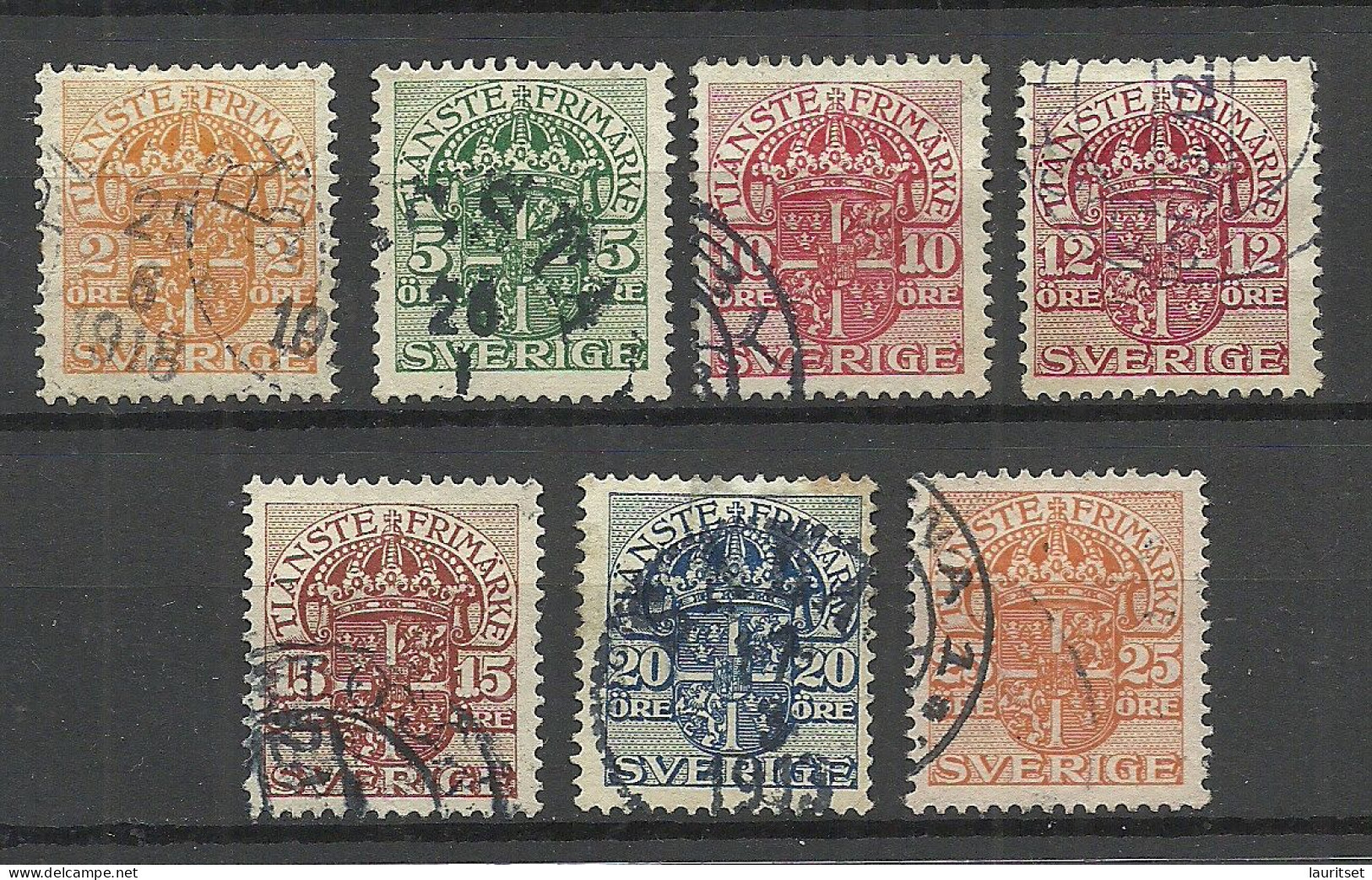 Sweden Schweden 1911-1919 = 7 Values From Set Michel 30 - 44 O Dienstmarken Official Duty Tax - Dienstzegels