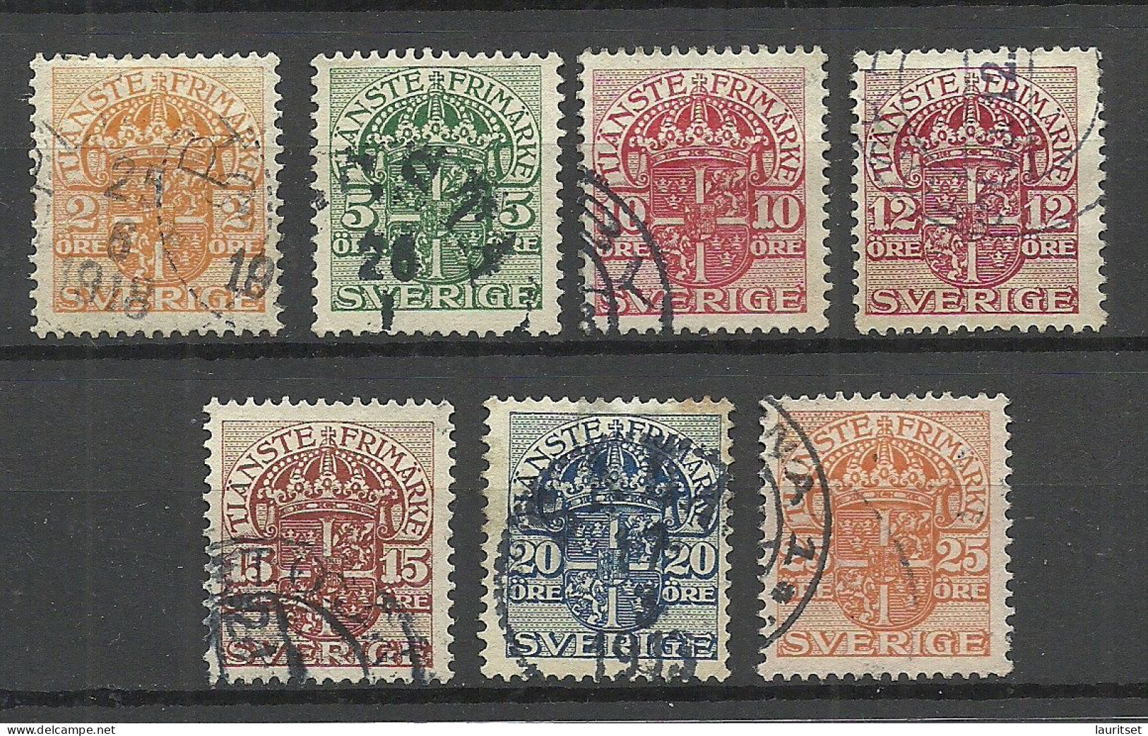 Sweden Schweden 1911-1919 = 7 Values From Set Michel 30 - 44 O Dienstmarken Official Duty Tax - Service