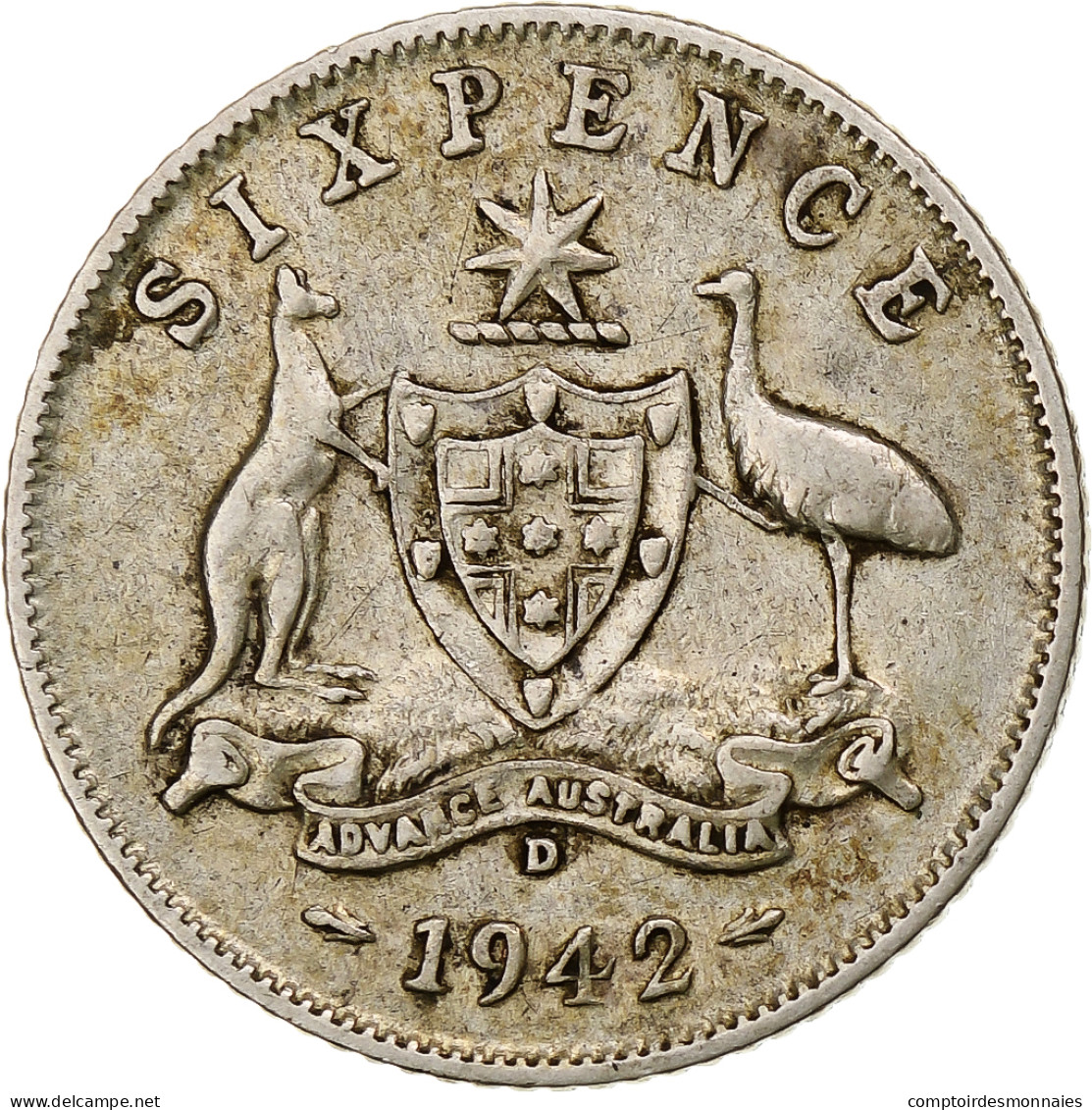 Australie, George VI, Sixpence, 1942, Denver, TTB, Argent, KM:38 - Sixpence