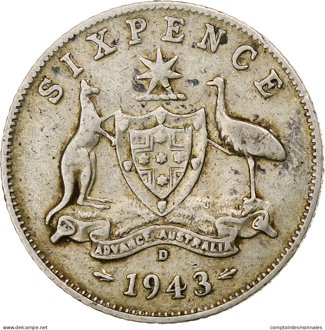 Australie, George VI, Sixpence, 1943, Denver, TTB, Argent, KM:38 - Sixpence