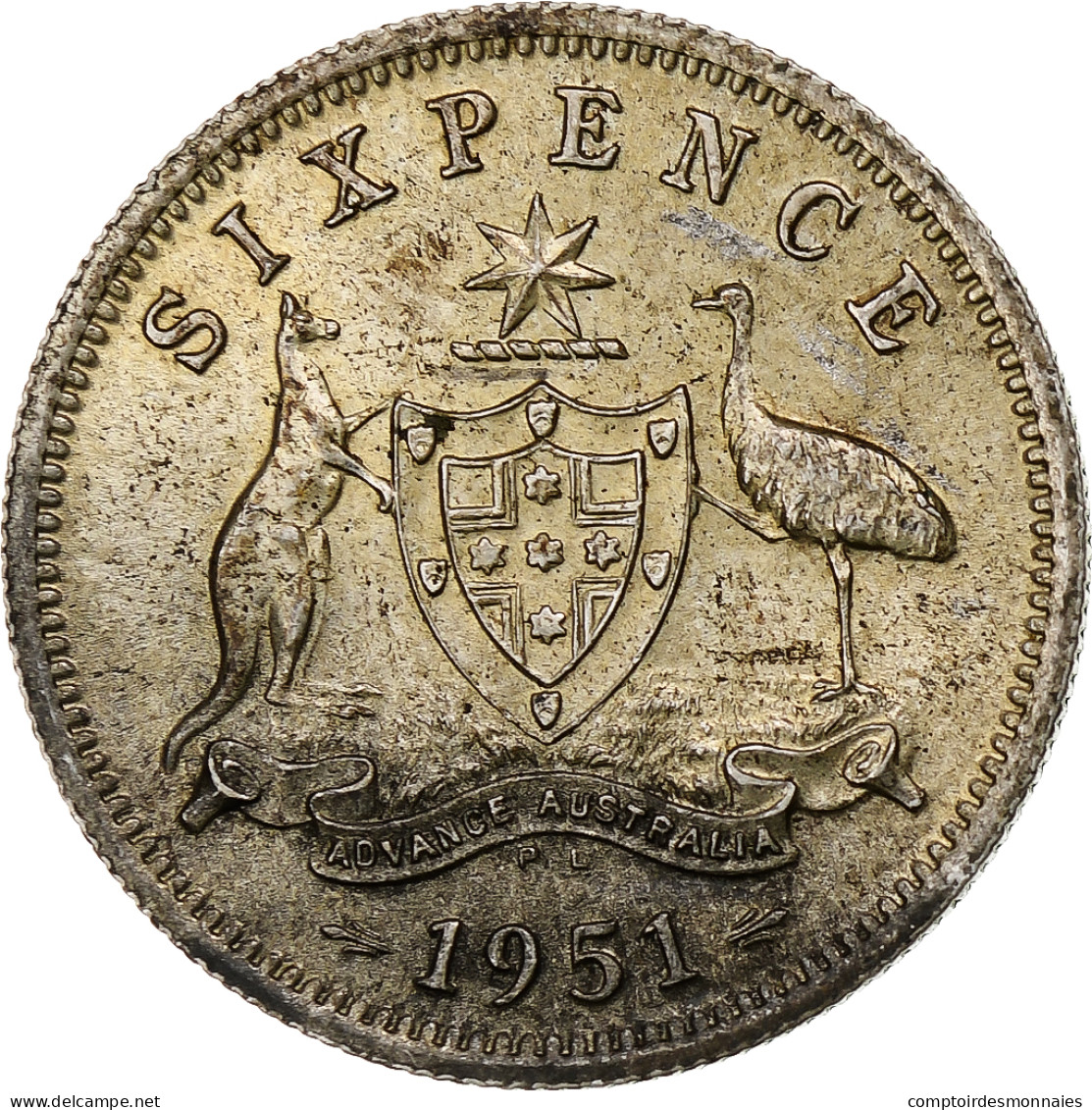 Australie, George VI, Sixpence, 1951, Londres, SUP, Argent, KM:45 - Sixpence