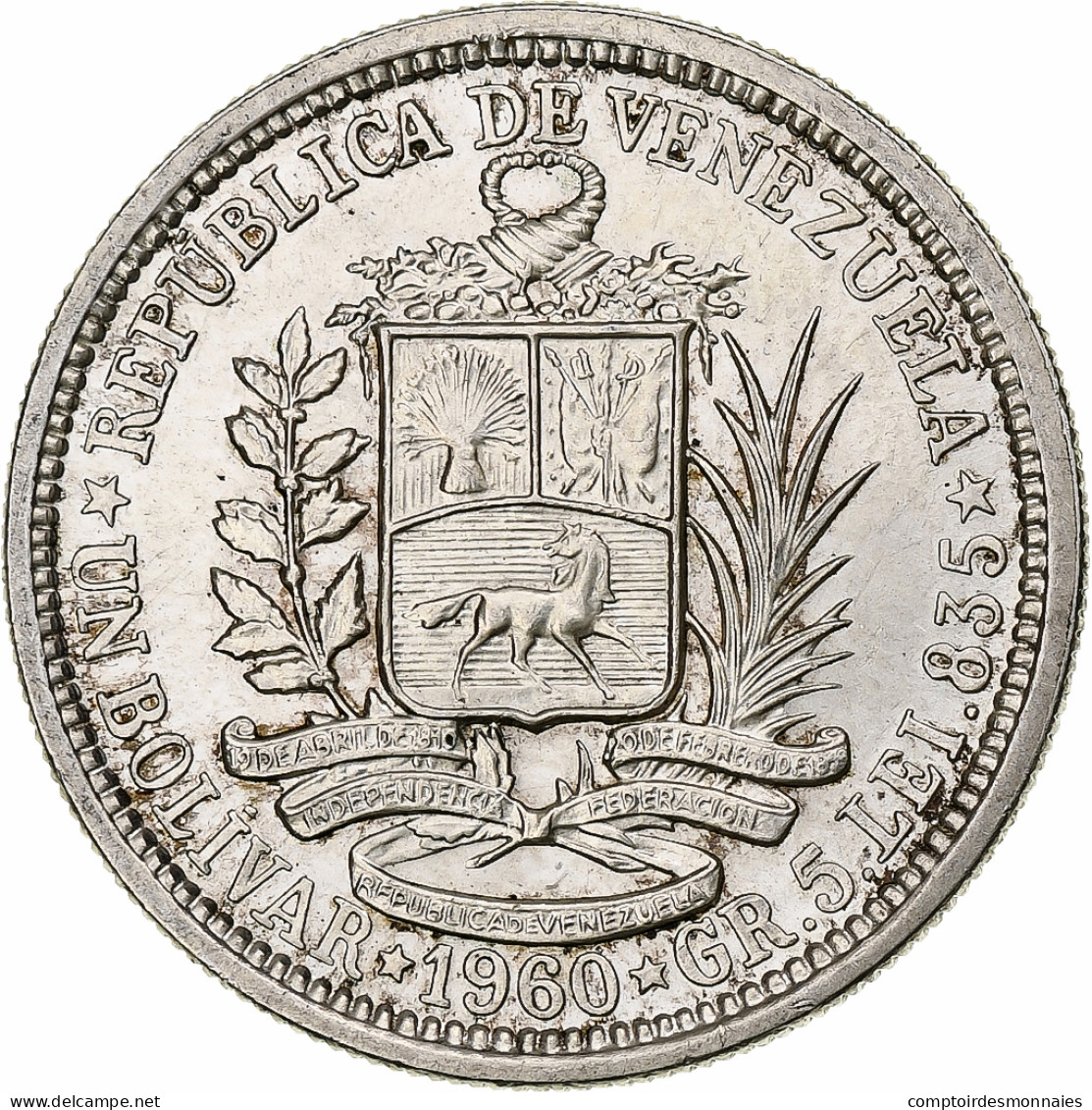 Venezuela, Bolivar, 1960, SUP+, Argent, KM:37a - Venezuela