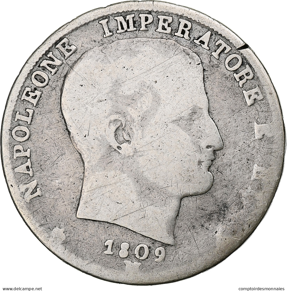 États Italiens, KINGDOM OF NAPOLEON, Napoleon I, Lira, 1809, Milan, B+, Argent - Napoleonische