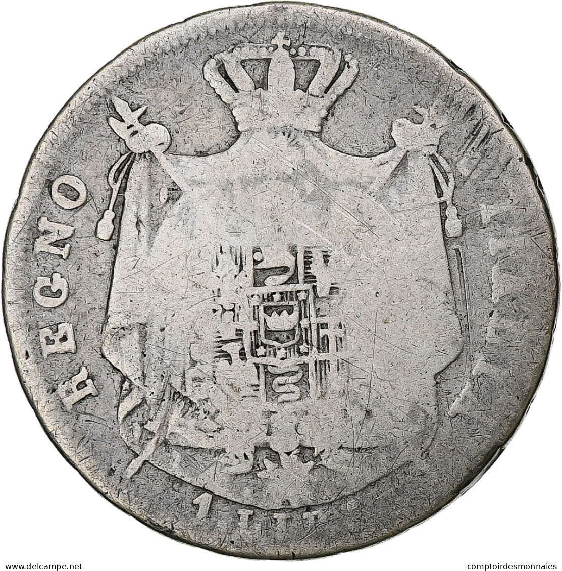 États Italiens, KINGDOM OF NAPOLEON, Napoleon I, Lira, 1809, Milan, B+, Argent - Napoleonic