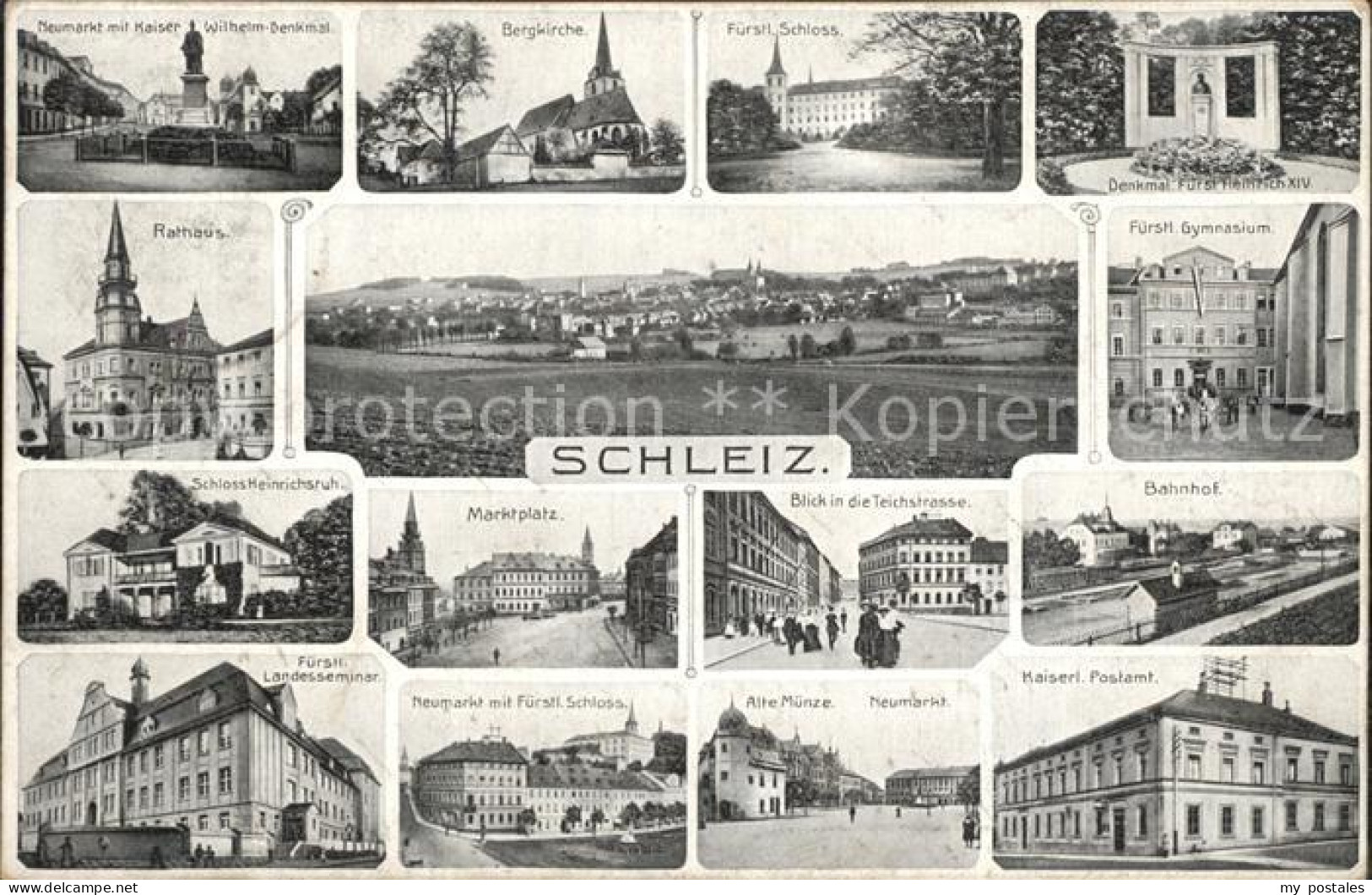 42468644 Schleiz Neumarkt Kaiser Wilhelm Denkmal Bergkirche Schloss Gymnasium Sc - Schleiz