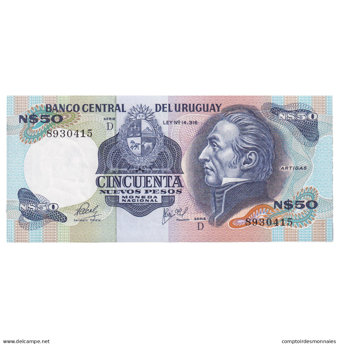 Billet, Uruguay, 50 Nuevos Pesos, KM:61c, NEUF - Uruguay