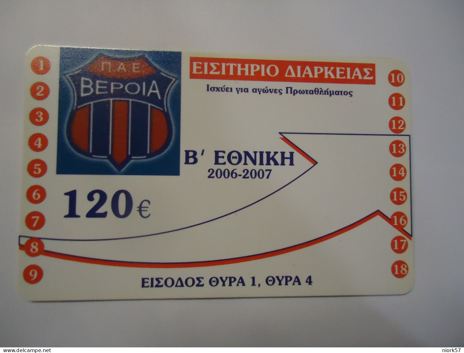 GREECE USED  CARDS   SPORTS  ΒΕΡΟΙΑ  120 ΕΥΡΟ - Sport