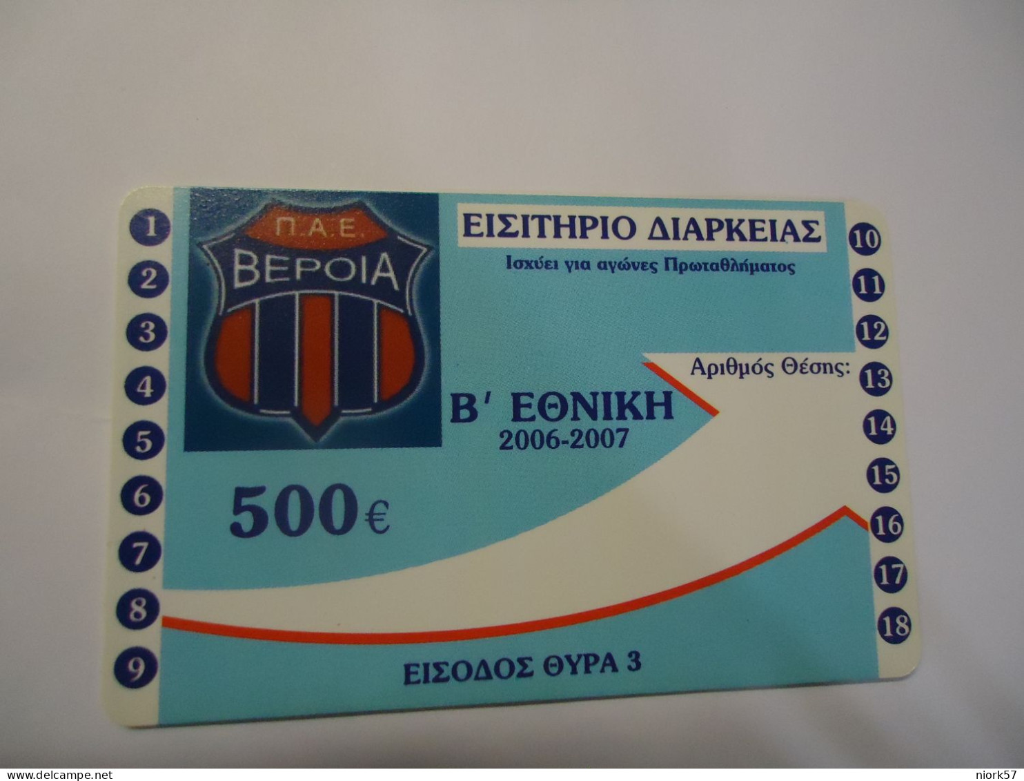 GREECE USED  CARDS   SPORTS  ΒΕΡΟΙΑ 500 ΕΥΡΟ - Sport