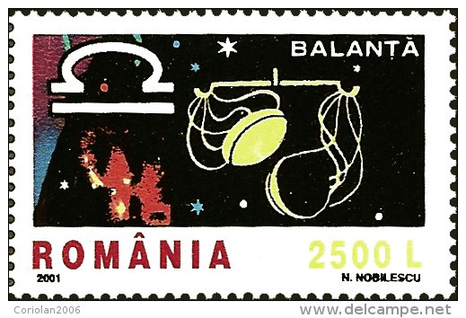 Romania 2001 / 1/2 Zodiac (I) / Set 6 Stamps - Astrologie