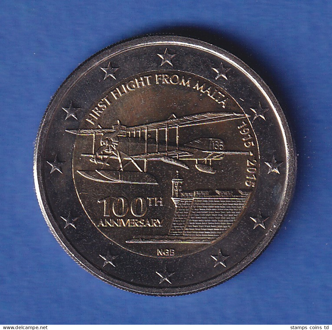 Malta 2015 2-Euro-Sondermünze 100 Jahre Erstflug Bankfr. Unzirk.  - Malta