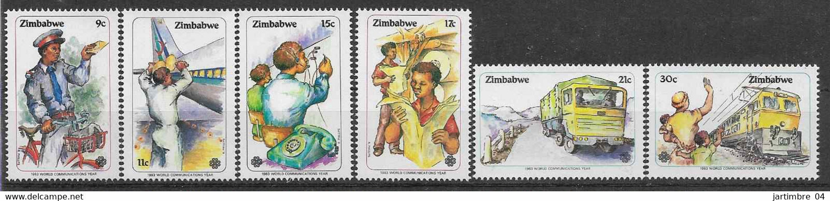 1983 ZIMBABWE 54-59** Communications, Train, Avion, Vélo - Zimbabwe (1980-...)