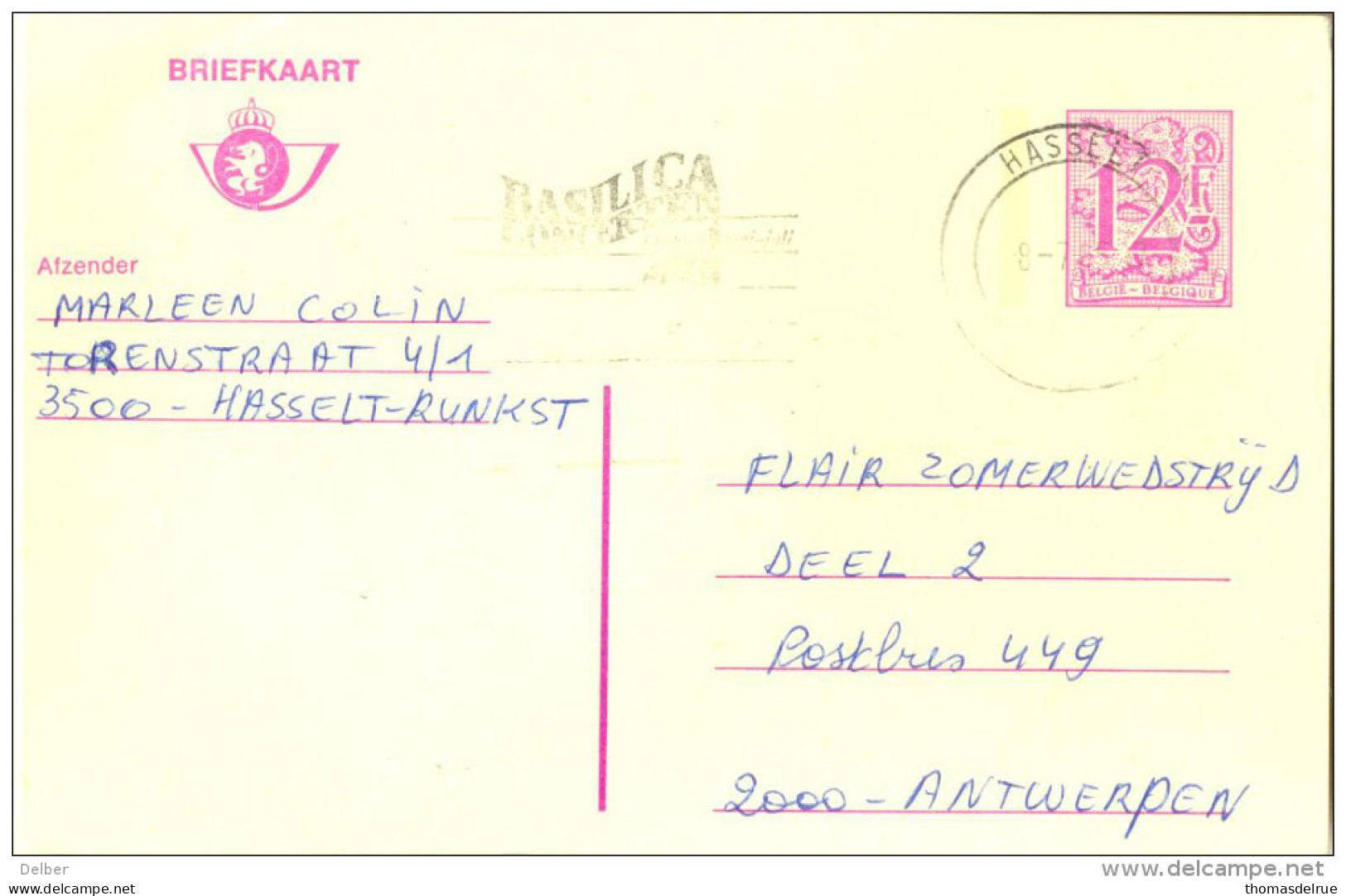 1p-304: BRIEFKAART: 12,-F: HASSELT BASILICA KONCERTEN Limburg  Mei-huli.... - Postcards 1951-..