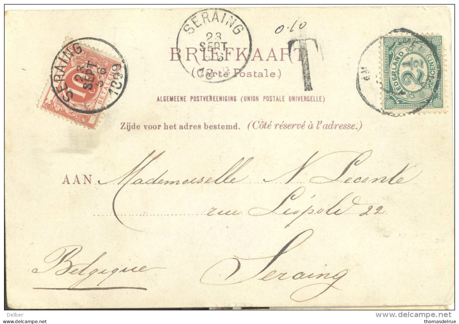 _5Tx942: TX4: SERAING 1899 : Onvold.-gefrankeerde Postkaart LOTTE ROTTERDAM 1899 > Seraing: 2½ Cent:harente - Brieven En Documenten