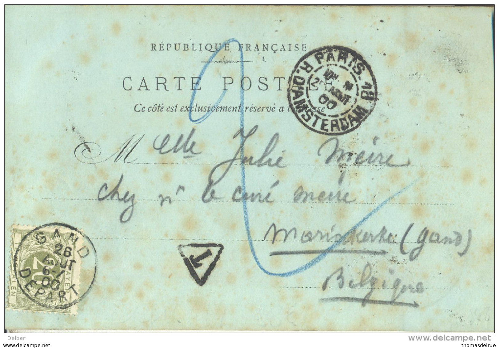 _5Tx953: TX6:  GAND DEPART 00: Niet-gefrankeerde Postkaart: Uit PARIS 18 R.D'AMSTERDAM > Mariakerke(Gand) - Lettres & Documents