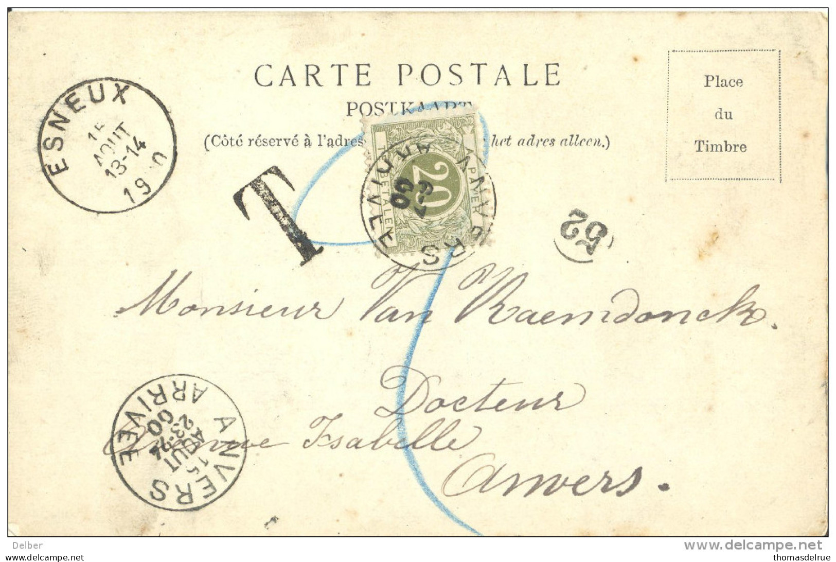 _5Tx951: TX6:  ANVERS ARRIVEE 1900: Niet-gefrankeerde Postkaart: ESNEUX Avenue De La Gare: ESNEUX 1900 - Cartas & Documentos