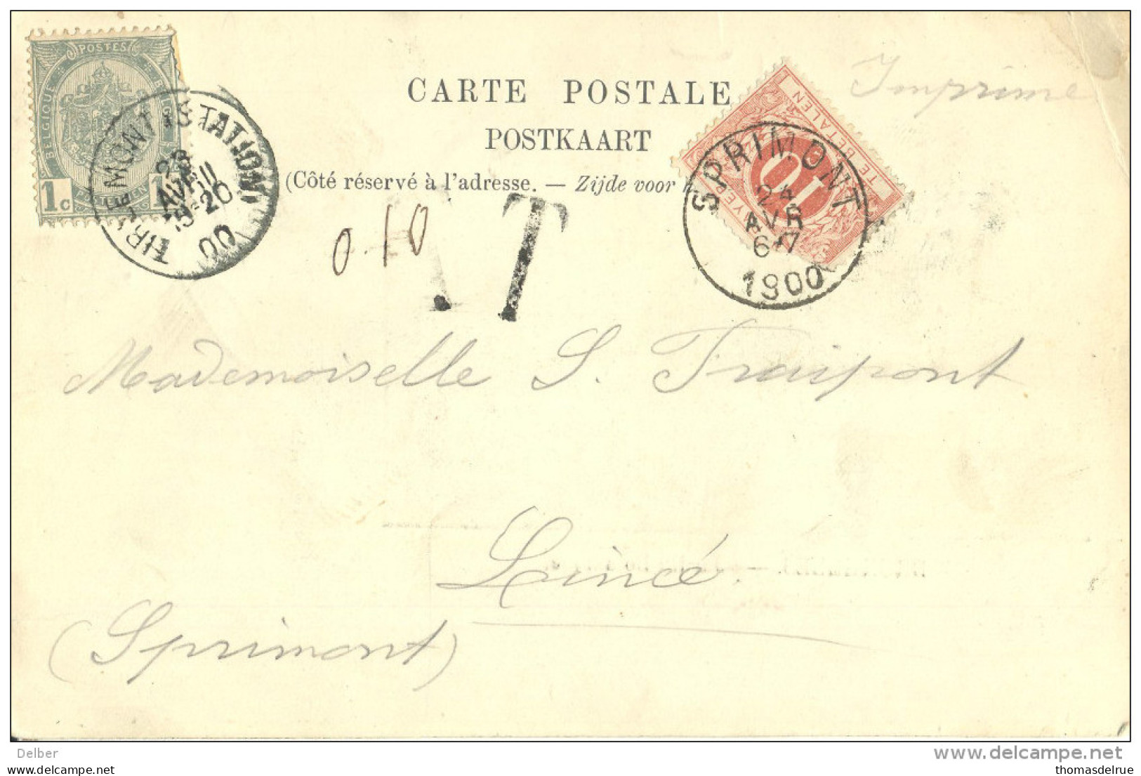 _5Tx945 TX4: SPRIMONT: Onvold.-gefrankeerde Postkaart BRUXELLES-Jardin Botanique:.N° 53-tab: 1ct: Is Tarief Drukwerk - Covers & Documents