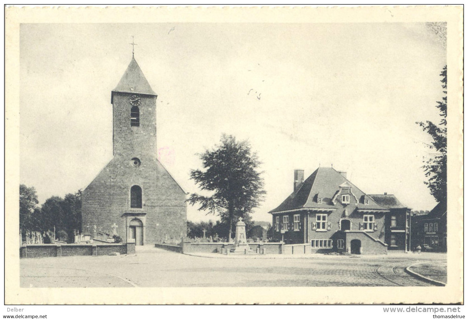 Op827: St. Lievens-Houtem Kerk, Monument, Gemeentehuis : B St-LIEVEN-HOUTEM B 1960 > Schoten: + Sorteerstempel: BZ - Sint-Lievens-Houtem