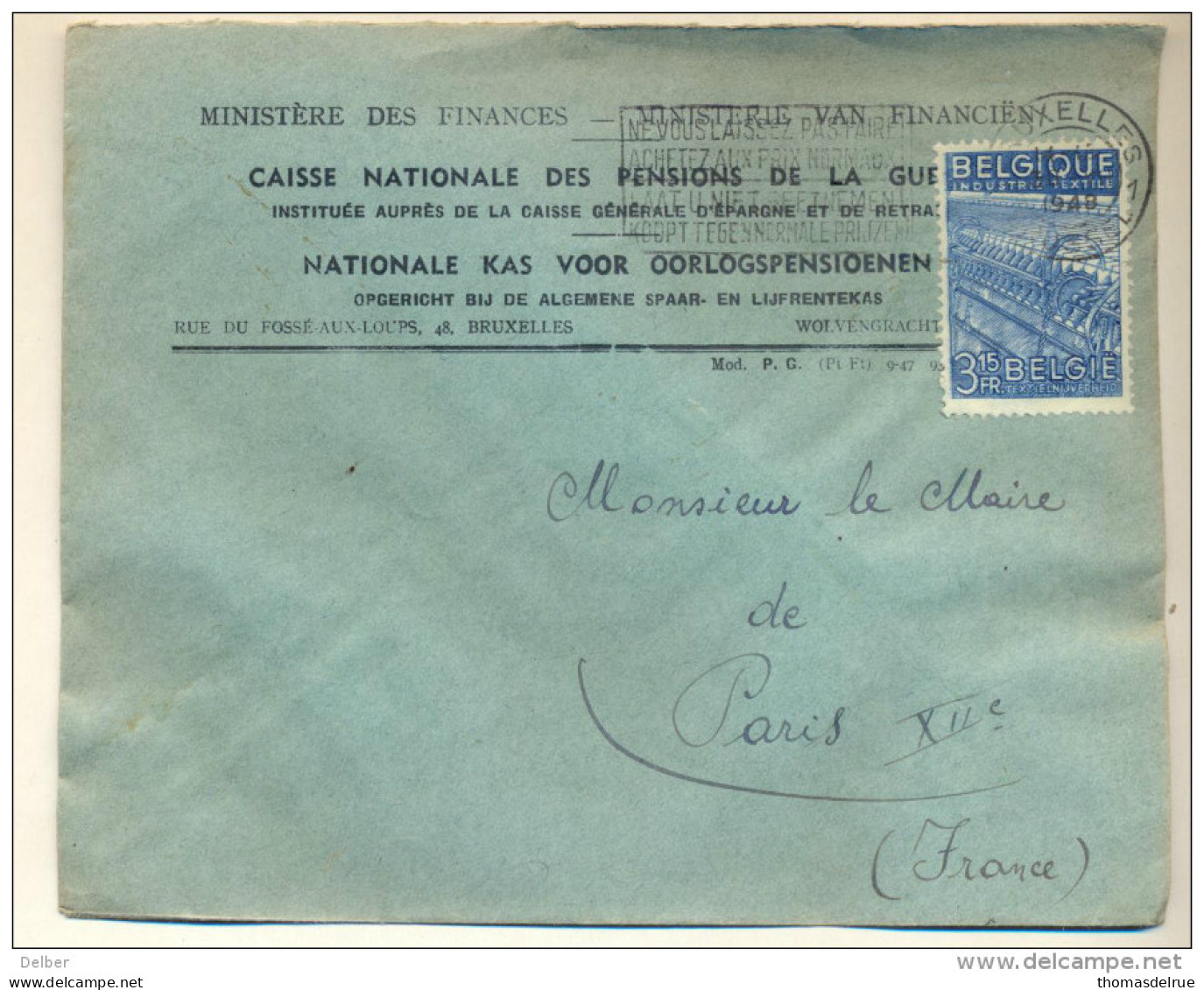 4v854: N° 765: Op Brief > Frankrijk:  Textiel -Laat U Niet Beetnemen.. - 1948 Exportation