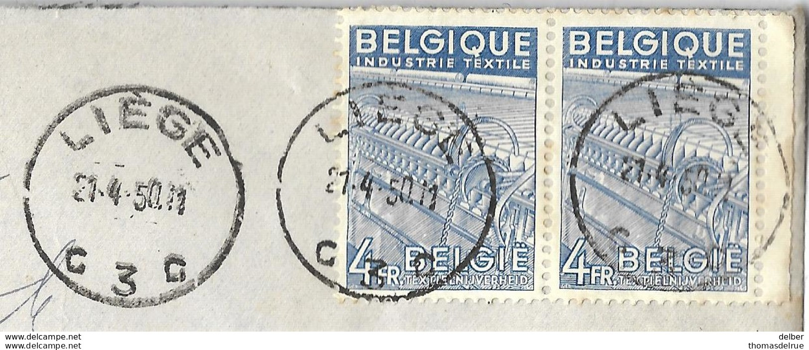 _6ik-861:EXPRES:N° 2x 771: LIEGE  21.4.50 11  C3C :  + Vermelding: " Affranchi Par L'expéditeur " Pp - 1948 Export