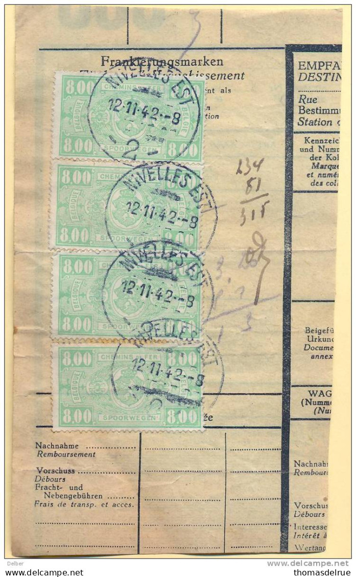 Gs801: Fragment Met 4x SP253:  NIVELLES-EST  ___2___  12-11-42--8 - Andere & Zonder Classificatie