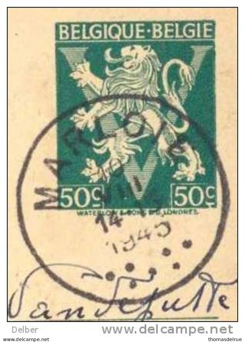 _G128: BELGIIQUE-BELIË: 50ct MARLOIE 1945 > Iseghem - Briefkaarten 1934-1951