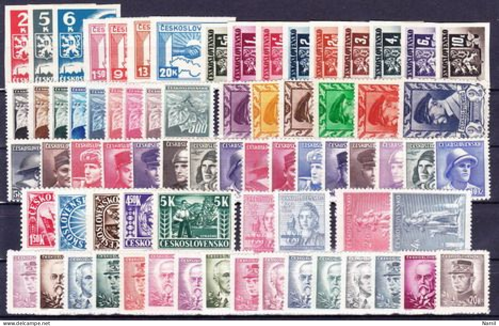 ** Tchécoslovaquie 1945 Mi 408-489+Bl.6-7 (Yv 356-426+BF 8-9+TPJ 26-35), (MNH)** - Komplette Jahrgänge