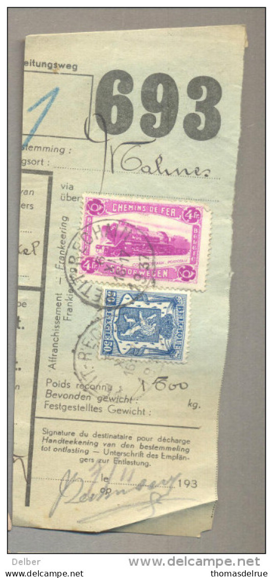 _4Fs850 : N° 426: Bijfrankering: PETIT-RECHAIN  1937  > Malines - 1935-1949 Small Seal Of The State