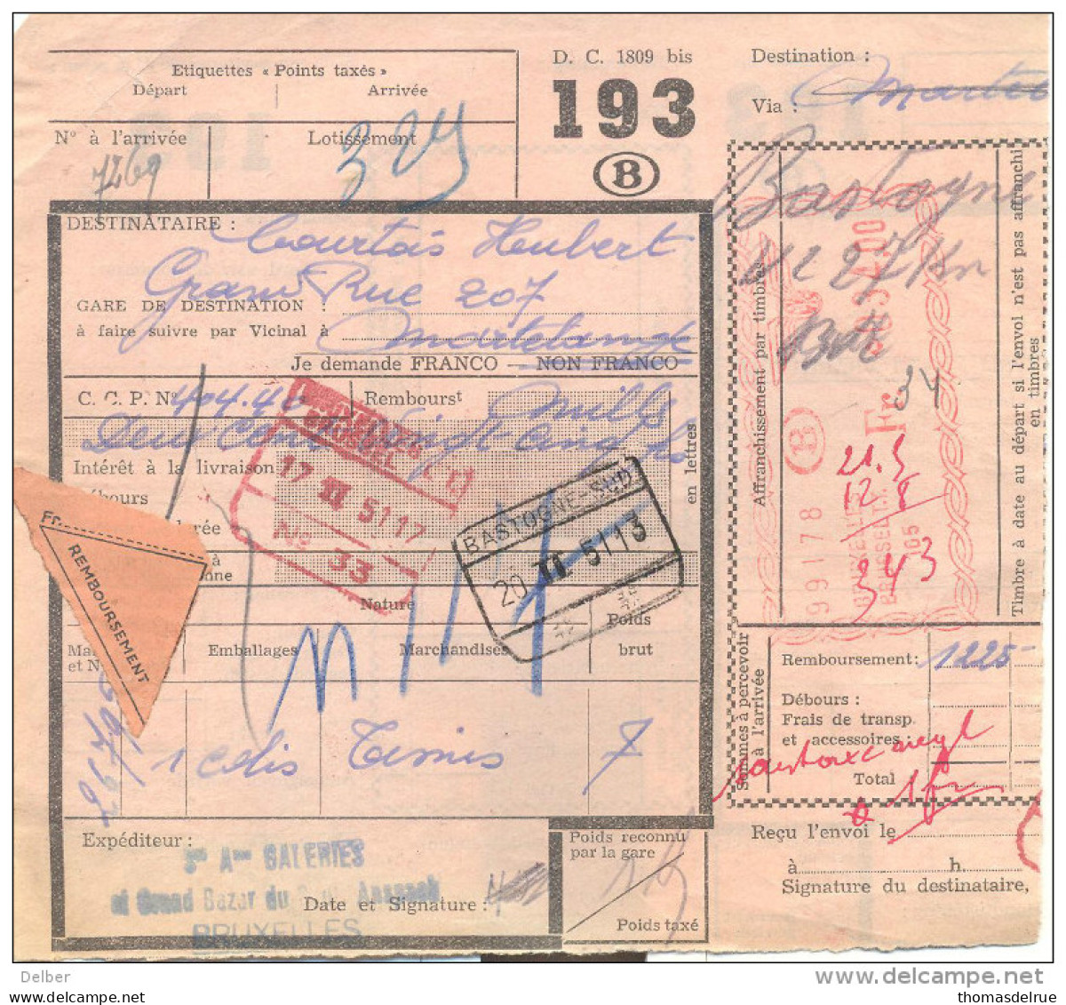 _Vb958: D.C.1809 Bis: BRUXELLES BRUSSEL TT N° 33 >  MARTELANGE : BASTOGNE-SUD 20 II 51 13 Remboursement +verbeterd Port - Altri & Non Classificati