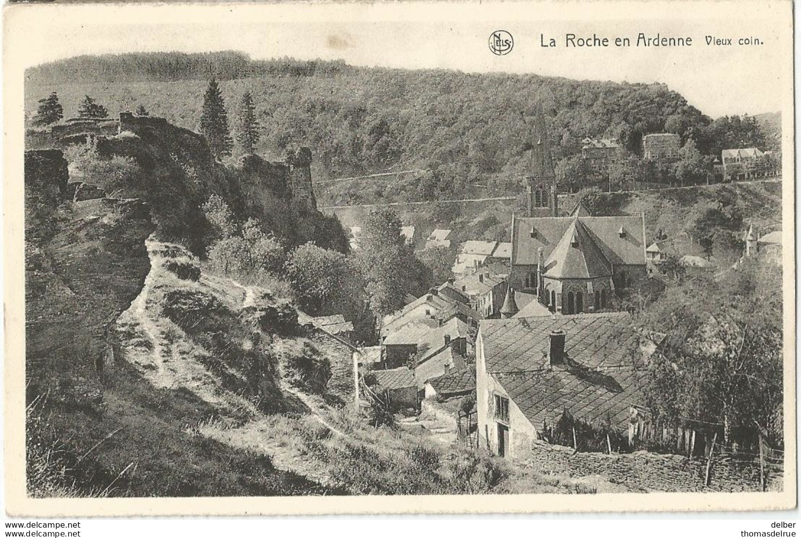 8Eb-869: N° 851: LA ROCHE-EN-ARDENNE CHATEAU FEODAL SITE PITTORESQUE 17-8-52 > Bruxelles - 1951-1975 Heraldieke Leeuw