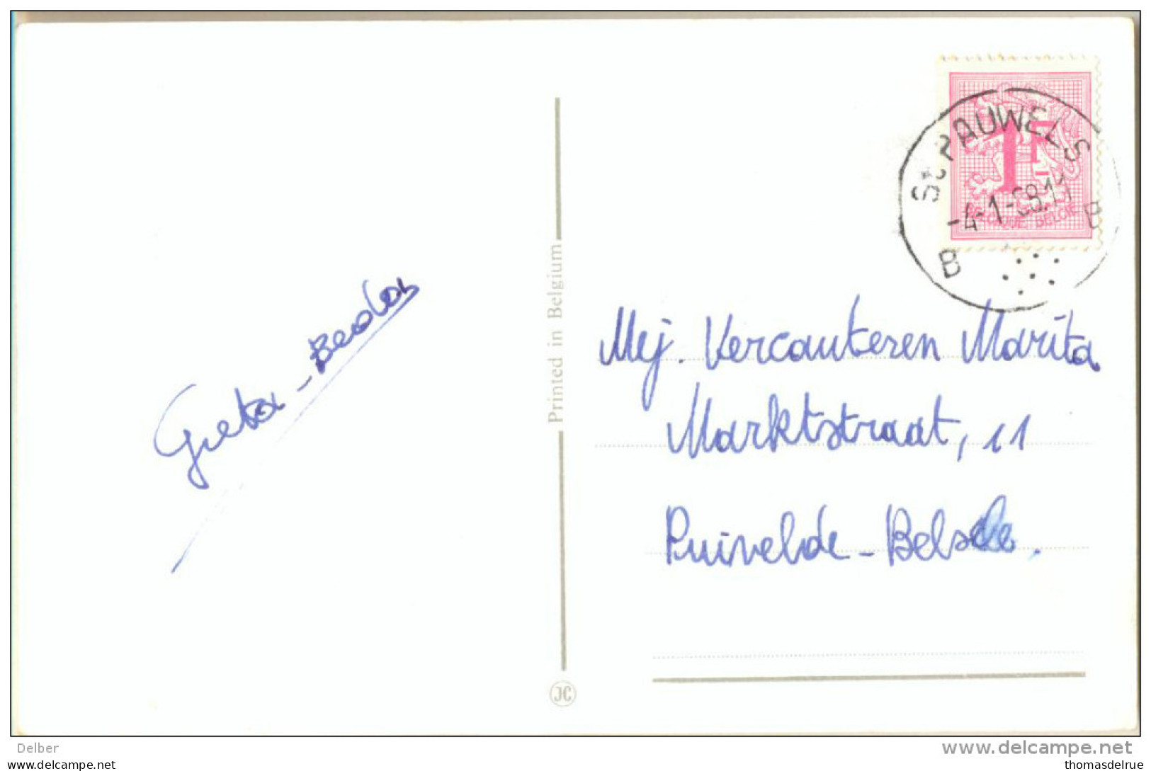 Cp-255: Nieuwjaarskaartje Met N° 859: B St-Pauwels B 1988 > Puivelde-Belsele - 1951-1975 Heraldischer Löwe (Lion Héraldique)