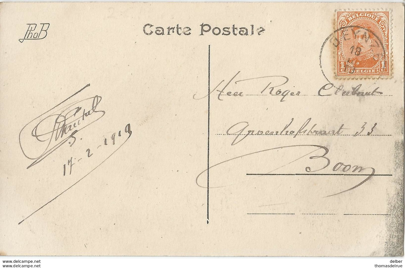 5Pk-055: N°135: DEYNZE 19 II 19  ___ : Noodstempel: Geen Uur > Boom: Pk:S.M. Le ROI ALBERT - Fortune Cancels (1919)