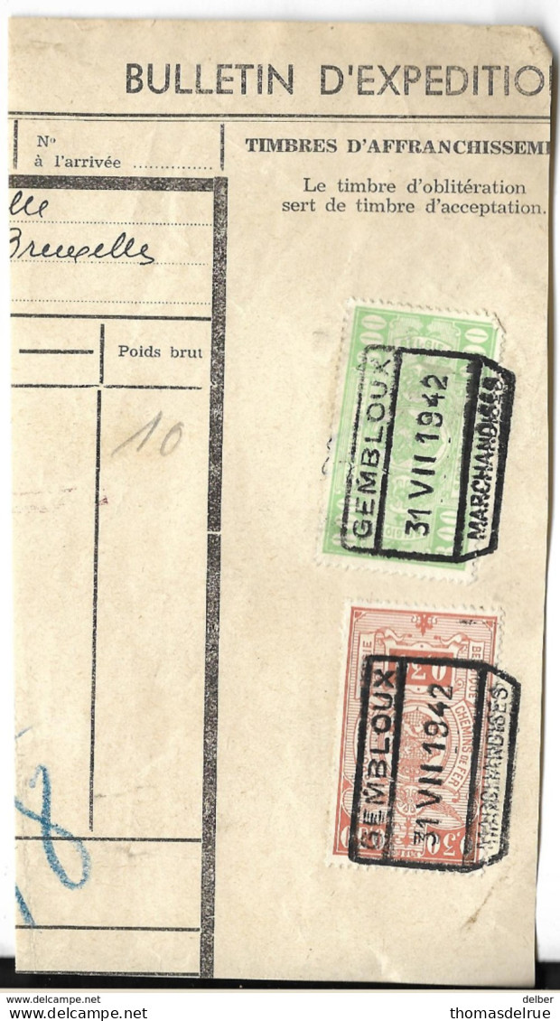 _7Fs-742:  GEMBLOUX / 31 VII 1942   / MARCHANDISES   : 2 Zegels   / Fragment... - Other & Unclassified