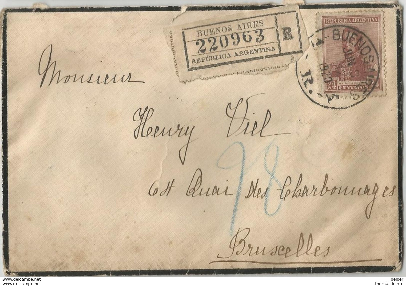 6Rm-332: R- Letter BUENOS AIRES > Bruxelles  24 C 1920 - Covers & Documents