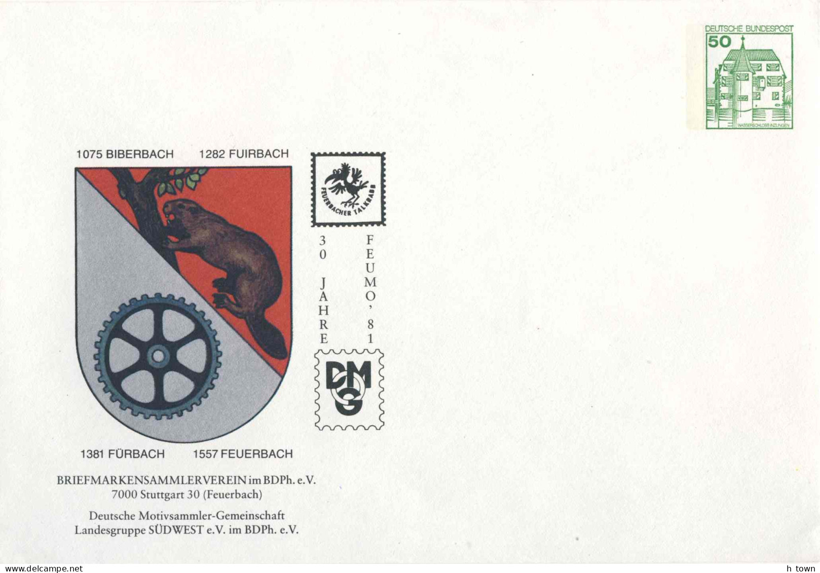 830  Castor, Blason: PAP D'Allemagne, 1981 -  Beaver Stationery Cover From Biberach, Germany. Coat Of Arms - Rodents