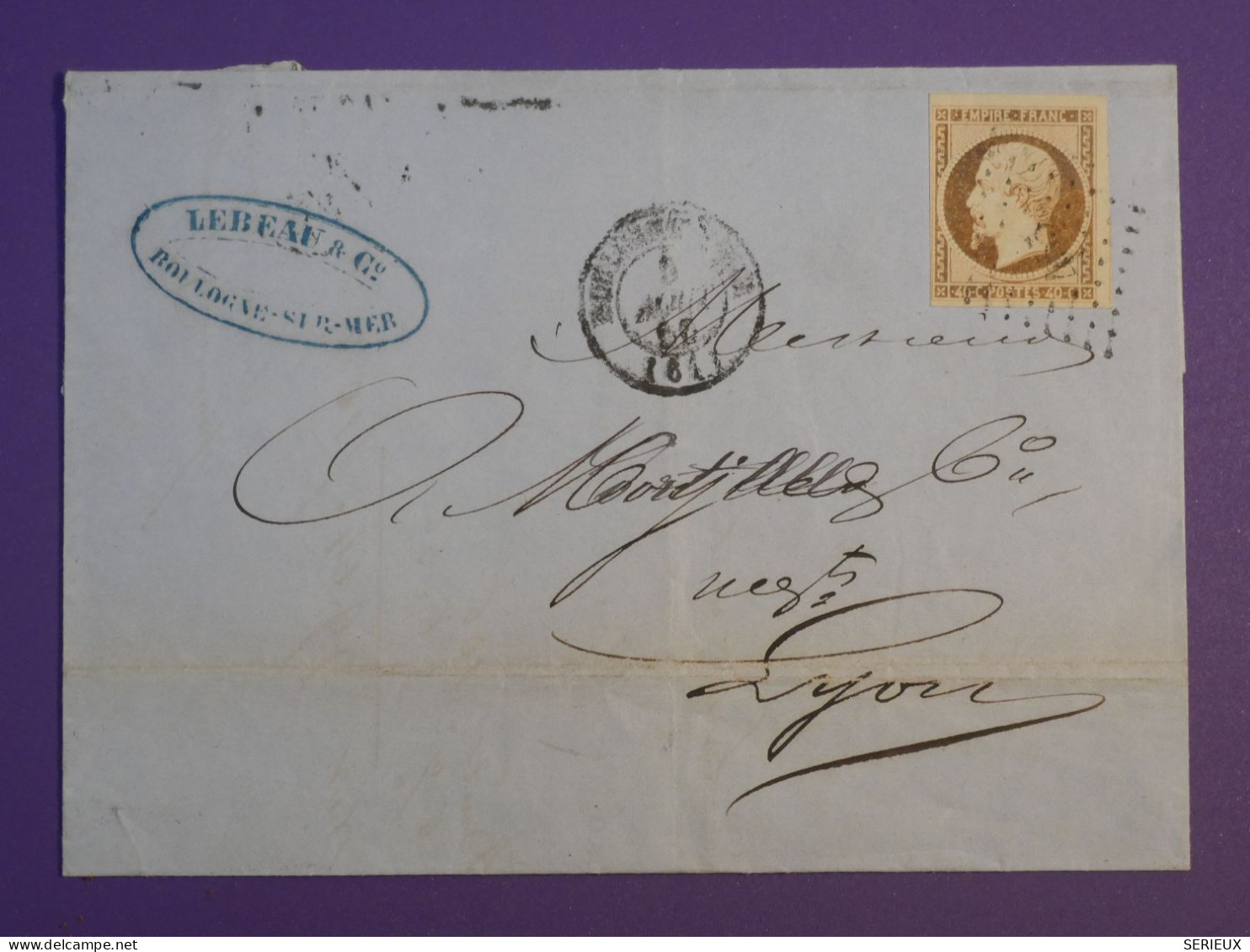 BZ0  FRANCE  BELLE LETTRE    1856 BOULOGNE   A  L YON  + NAPOLEON 40C +AFF. INTERESSANT + - 1849-1876: Periodo Classico