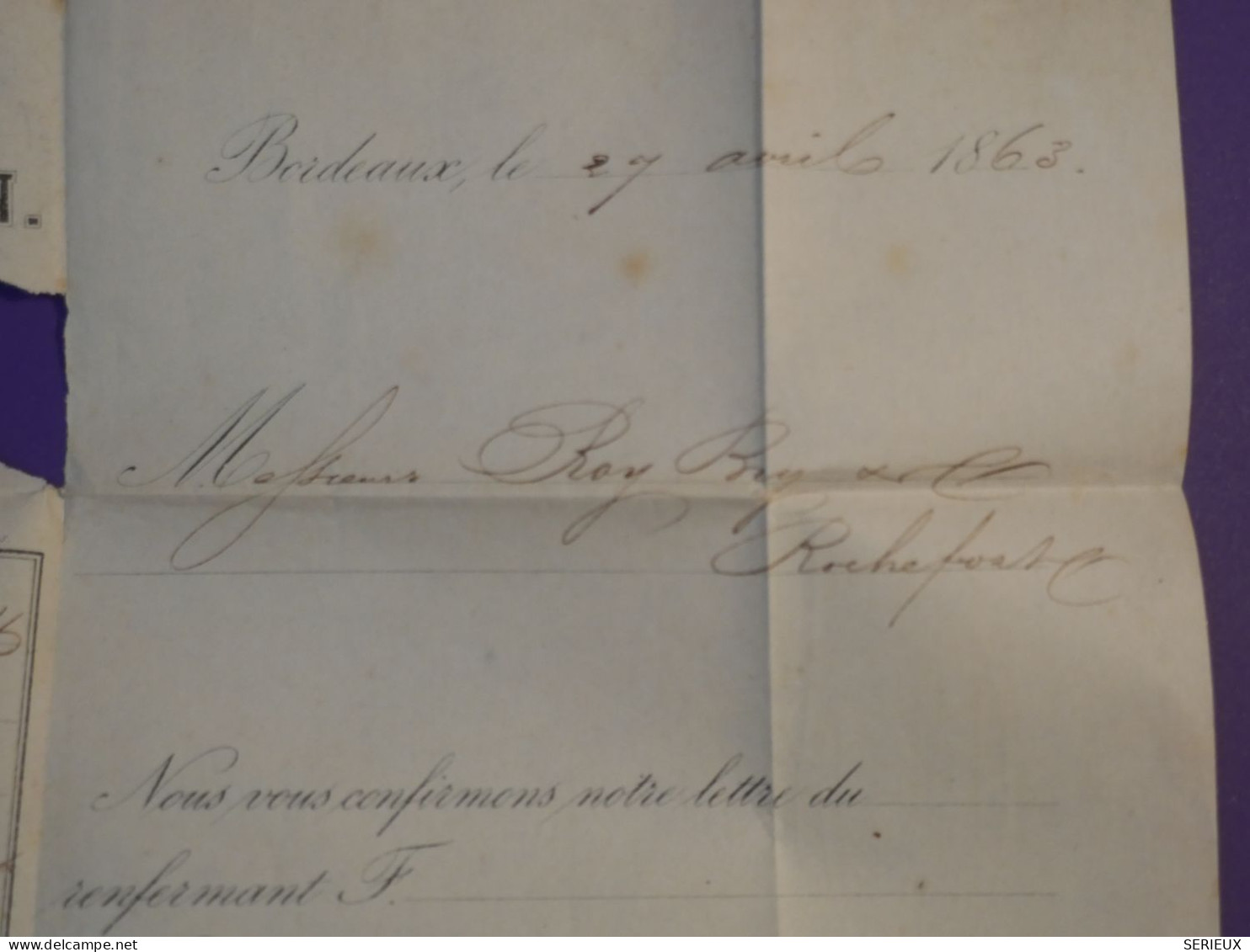 BZ0  FRANCE  BELLE LETTRE  1863 BORDEAUX    A   ROCHEFORT   + NAPOLEON 40C +AFF. INTERESSANT + - 1849-1876: Periodo Classico