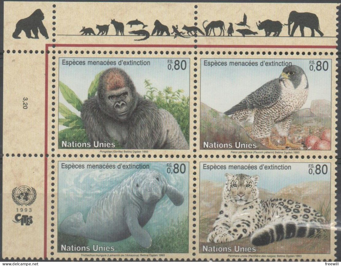 Espèces Menacées- Endangered Animals 1993  XXX - Unused Stamps