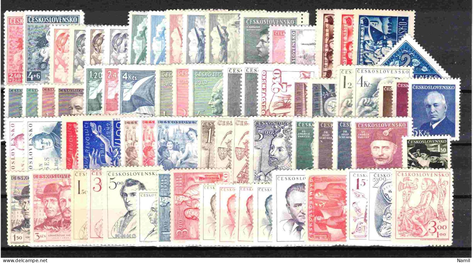 ** Tchécoslovaquie 1946-8 Mi 490-561+Bl.8-11 (Yv 427-486+BF 10-13+PA 19-27), (MNH)** - Komplette Jahrgänge