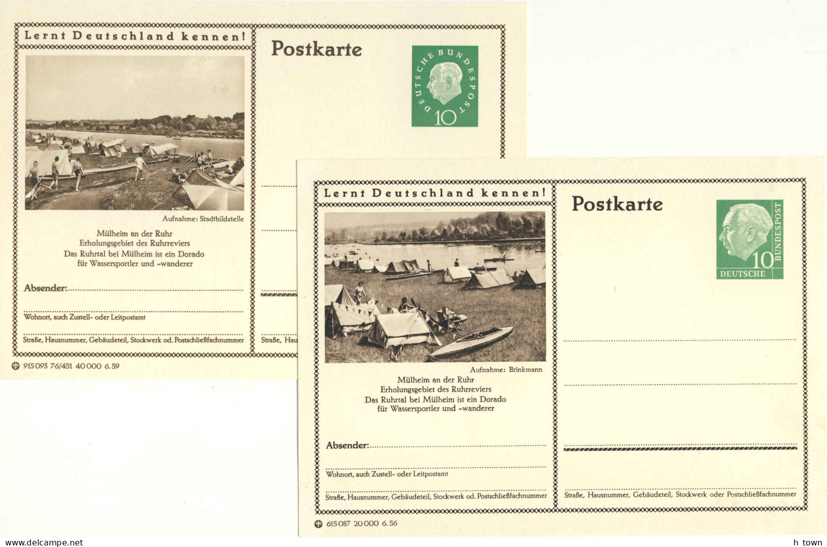 954  Canoë-kayak: 2 Entiers (c.p.) D'Allemagne, 1956/59 - Kajak Canoe: 2 Stationery Postcards From Mühlheim, Germany - Canoa